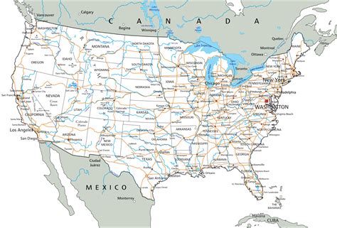 road map of usa with states and cities